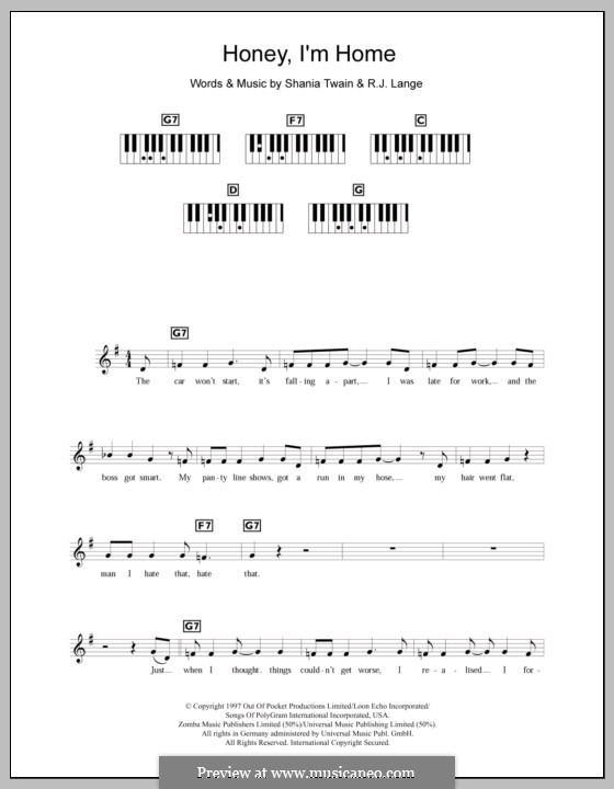 Honey, I'm Home: Für Keyboard by Robert John Lange, Shania Twain