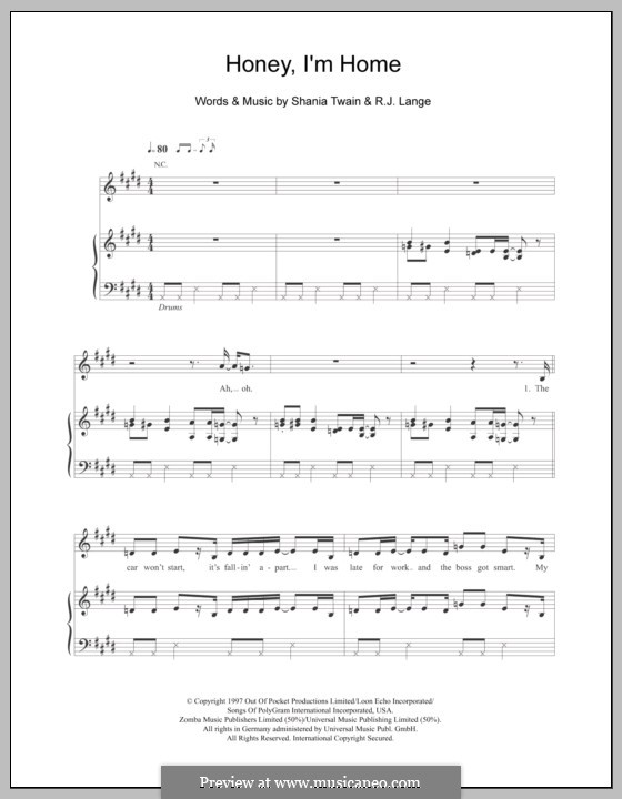 Honey, I'm Home: Für Stimme und Klavier (oder Gitarre) by Robert John Lange, Shania Twain