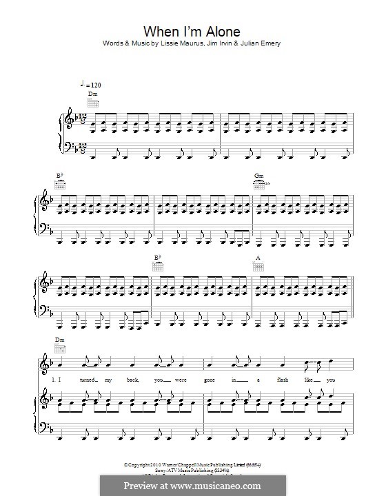 When I'm Alone (Lissie): Für Stimme und Klavier (oder Gitarre) by Jim Irvin, Julian Emery, Elisabeth Maurus