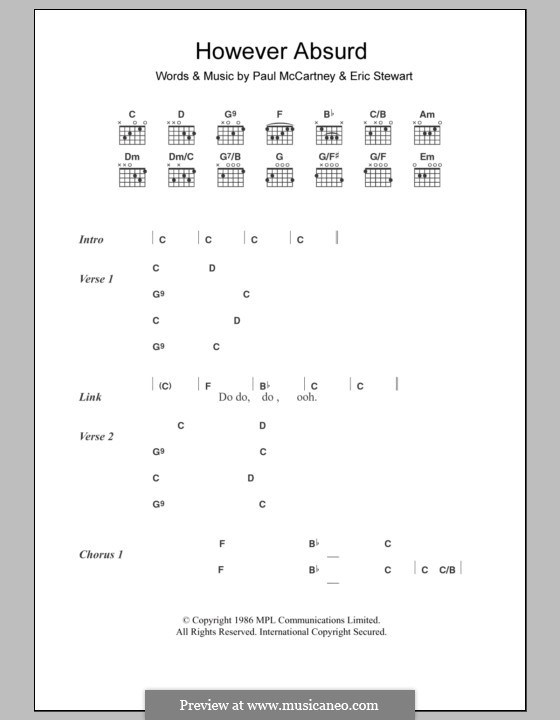 However Absurd: Texte und Akkorde by Eric Stewart, Paul McCartney