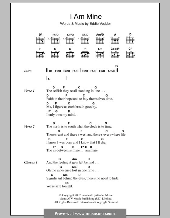 I am Mine (Pearl Jam): Text und Akkorde by Eddie Vedder