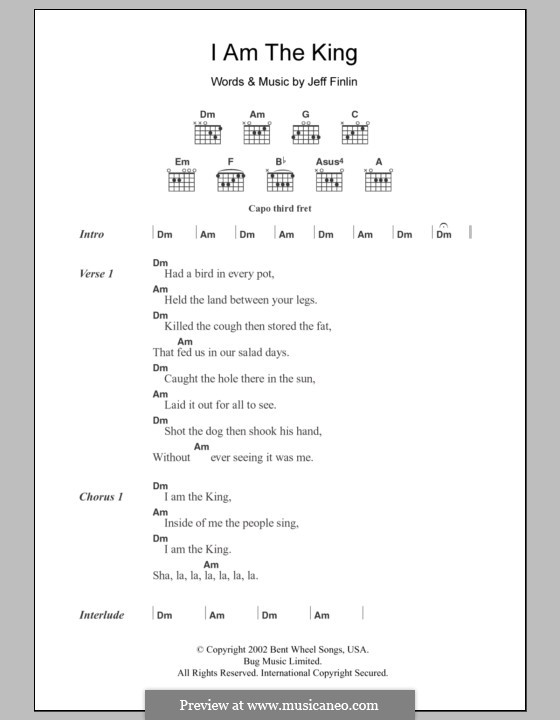 I am the King: Text und Akkorde by Jeff Finlin