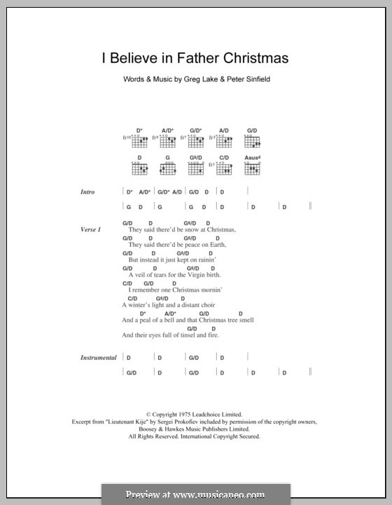 I Believe in Father Christmas (Emerson, Lake & Palmer): Texte und Akkorde by Greg Lake