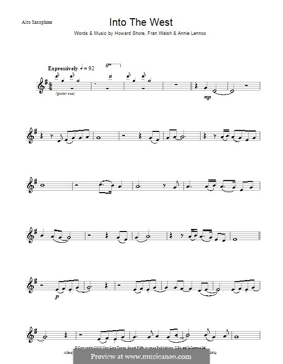 Into the West (from The Lord of the Rings: the Return of the King): Für Altsaxophon by Annie Lennox, Fran Walsh, Howard Shore