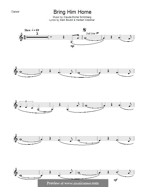 Bring Him Home: Für Klarinette by Claude-Michel Schönberg