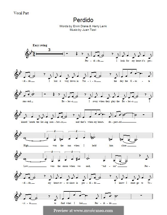 Perdido (Duke Ellington): Melodie, Text und Akkorde by Juan Tizol