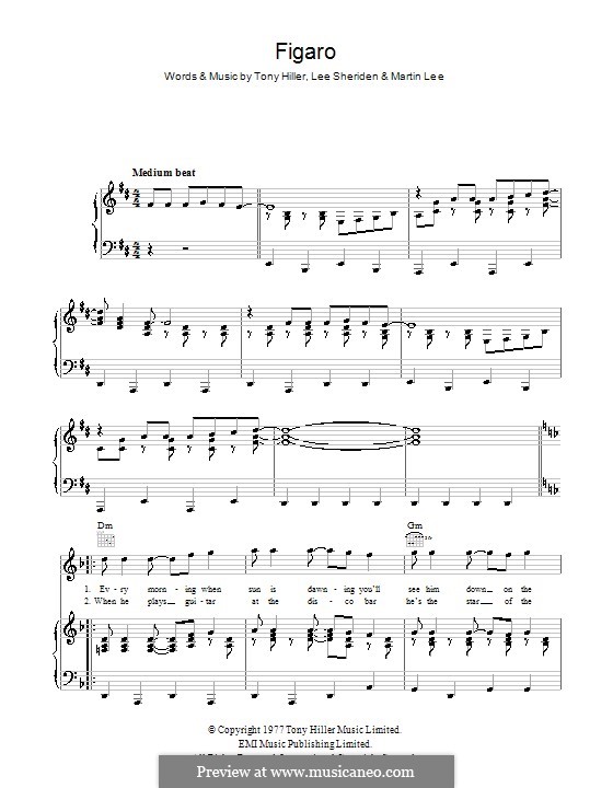 Figaro (Brotherhood of Man): Für Stimme und Klavier (oder Gitarre) by Lee Sheriden, Martin Lee, Tony Hiller