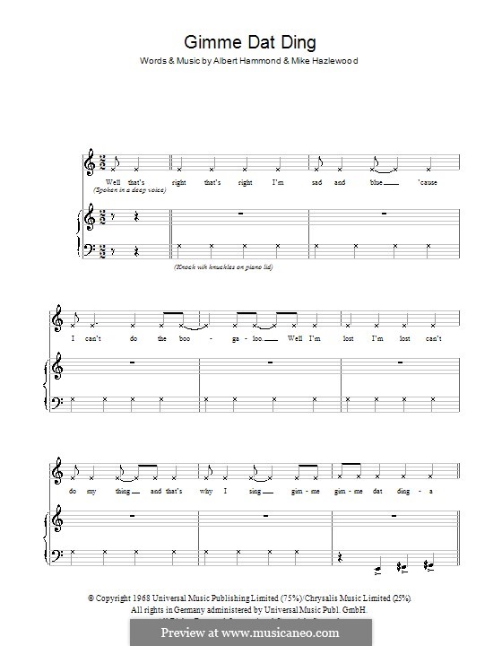 Gimme Dat Ding (The Pipkins): Für Stimme und Klavier (oder Gitarre) by Albert Hammond, Mike Hazelwood