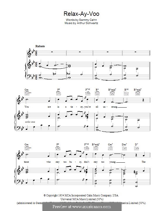 Relax-Ay-Voo (Dean Martin): Für Stimme und Klavier (oder Gitarre) by Arthur Schwartz