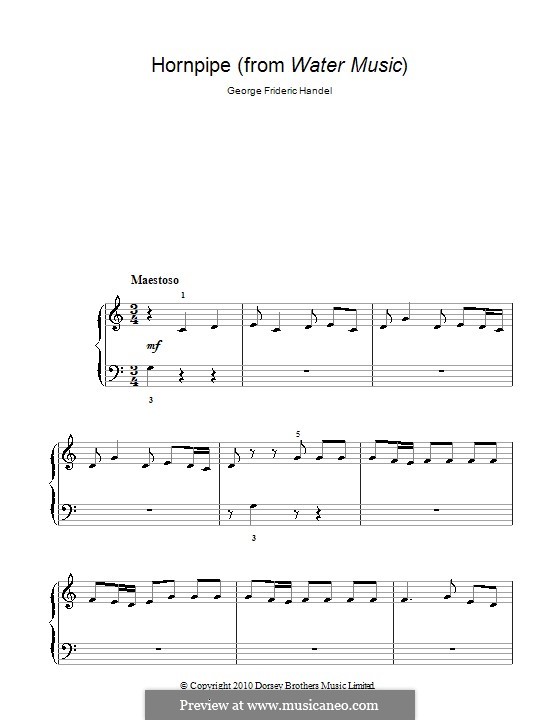 Suite Nr.2 in D-Dur, HWV 349: Alla Hornpipe, einfache Noten für Klavier by Georg Friedrich Händel