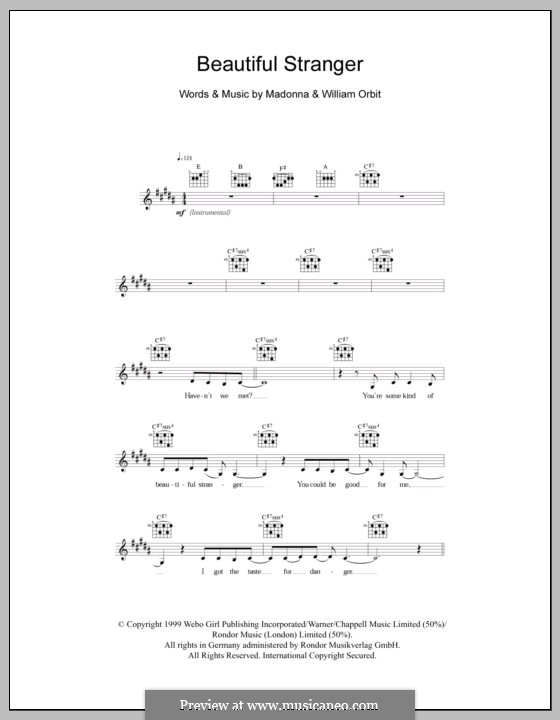 Beautiful Stranger von Madonna, W. Orbit Noten auf MusicaNeo
