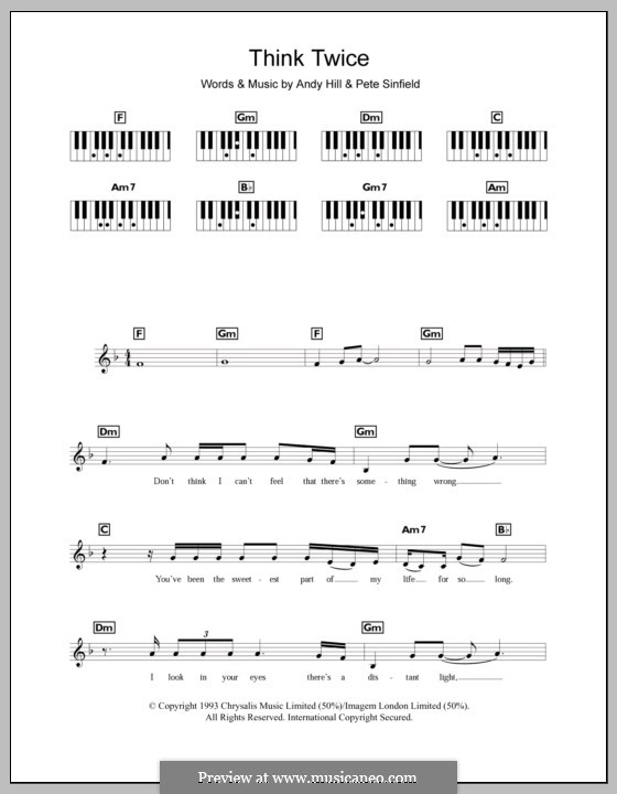 Think Twice (Celine Dion): Für Keyboard by Andrew Hill, Peter Sinfield