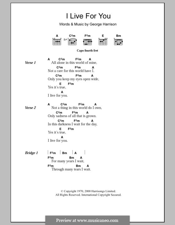 I Live for You: Text und Akkorde by George Harrison