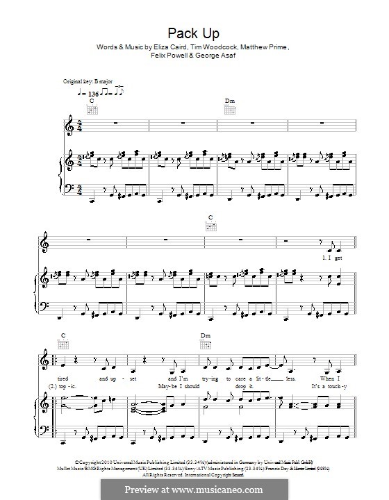Pack Up (Eliza Doolittle): Für Stimme und Klavier (oder Gitarre) by Felix Powell, Eliza Caird, George Asaf, Matthew Prime, Timothy Woodcock