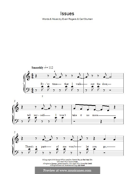 Issues (The Saturdays): Einfache Noten für Klavier by Carl Sturken, Evan Rogers