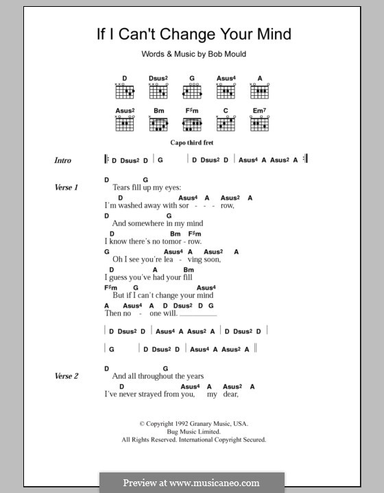 If I Can't Change Your Mind (SuGar): Texte und Akkorde by Bob Mould