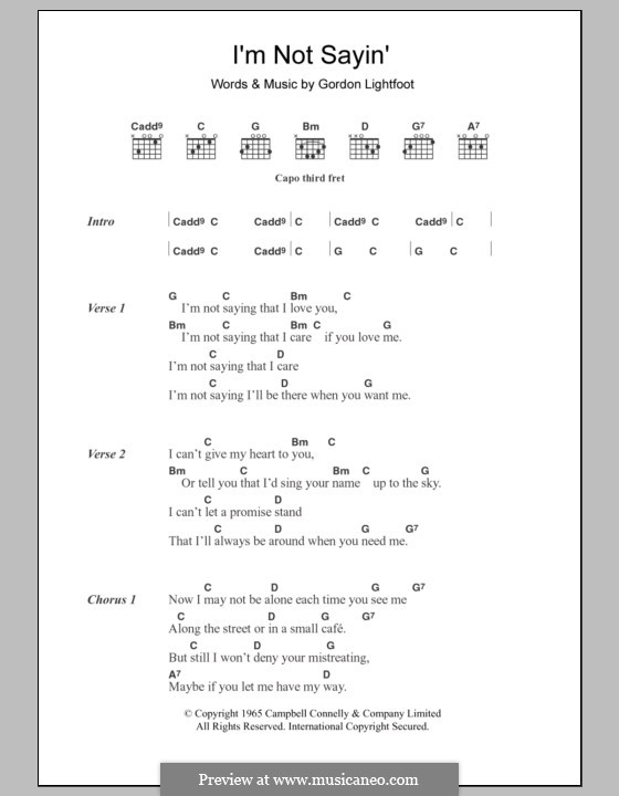 I'm Not Sayin': Texte und Akkorde by Gordon Lightfoot