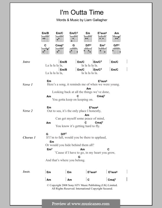 I'm Outta Time (Oasis): Text und Akkorde by Liam Gallagher