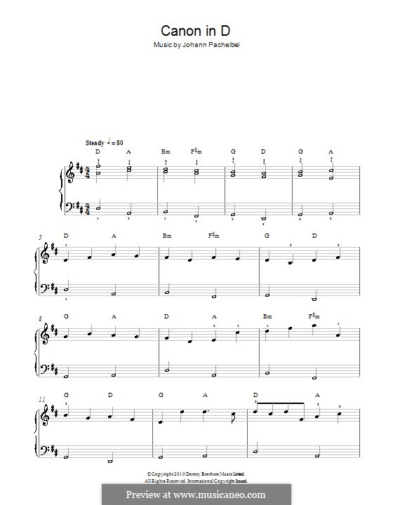 Piano version: Very easy notes by Johann Pachelbel