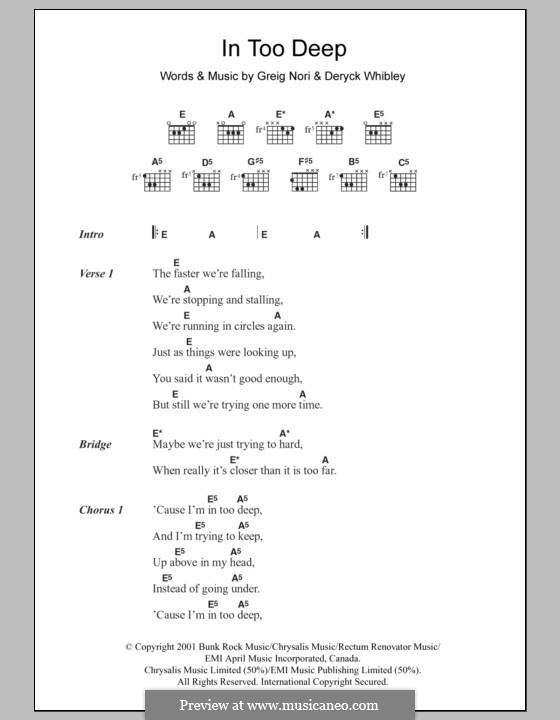 In Too Deep (Sum 41): Text und Akkorde by Deryck Whibley, Greig Andrew Nori