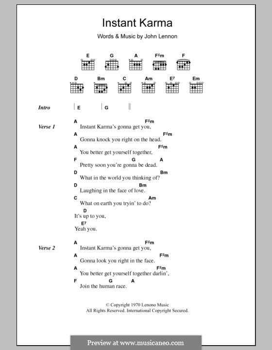 Instant Karma: Text und Akkorde by John Lennon