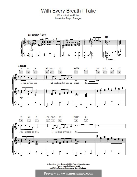 With Every Breath I Take: Für Stimme und Klavier (oder Gitarre) by Ralph Rainger