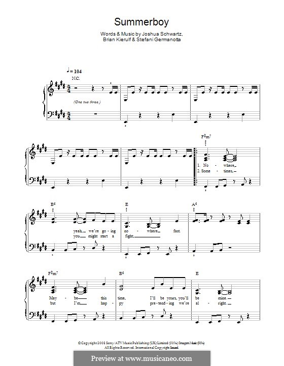 Summerboy (Lady Gaga): Für Klavier, leicht by Brian Kierulf, Joshua Schwartz, Stefani Germanotta