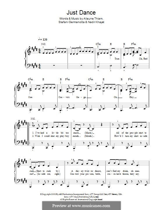 Just Dance (Lady Gaga): Für Klavier, leicht (C Sharp Minor) by RedOne, Aliaune Thiam, Stefani Germanotta