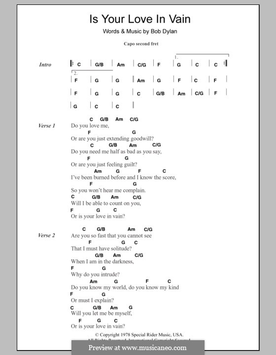 Is Your Love in Vain: Text und Akkorde by Bob Dylan