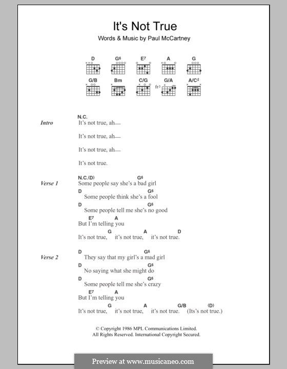 It's Not True: Text und Akkorde by Paul McCartney