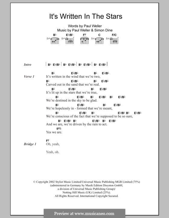 It's Written in the Stars: Text und Akkorde by Paul Weller, Simon Dine