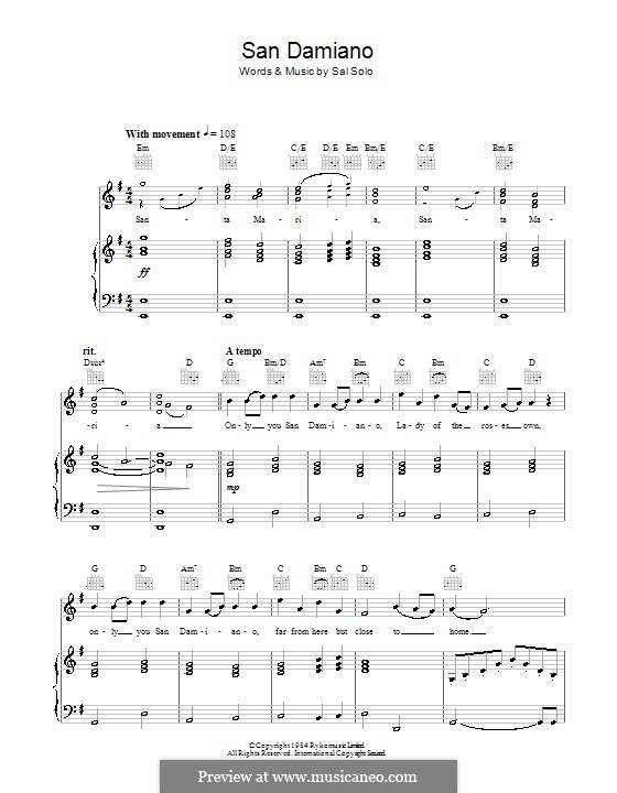 San Damiano (Aled Jones): Für Stimme und Klavier (oder Gitarre) by Sal Solo