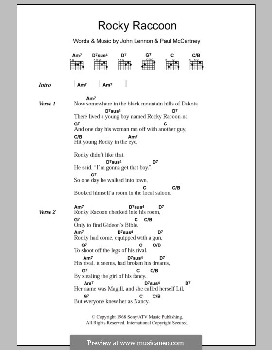 Rocky Raccoon (The Beatles): Text und Akkorde by John Lennon, Paul McCartney