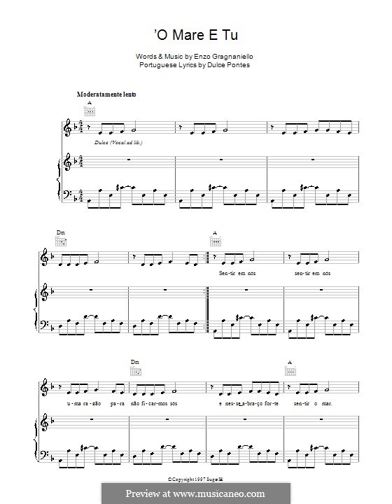 'O mare e tu (Andrea Bocelli): Für Stimme und Klavier by Enzo Gragnaniello
