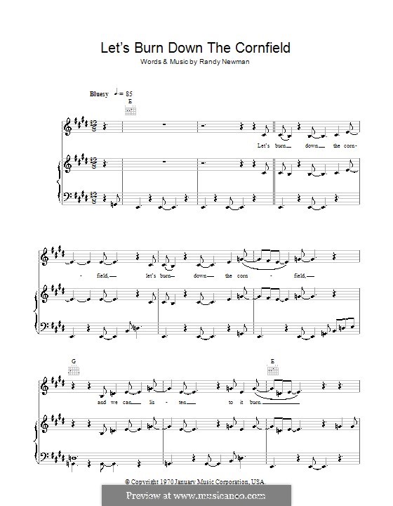 Let's Burn Down the Cornfield: Für Stimme und Klavier (oder Gitarre) by Randy Newman
