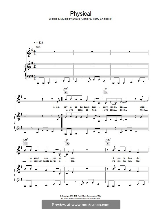 Physical (Olivia Newton-John): Für Stimme und Klavier (oder Gitarre) by Stephen Alan Kipner, Terry Shaddick
