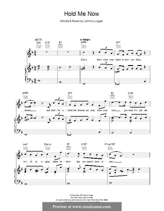 Hold Me Now: Für Stimme und Klavier (oder Gitarre) by John Logan