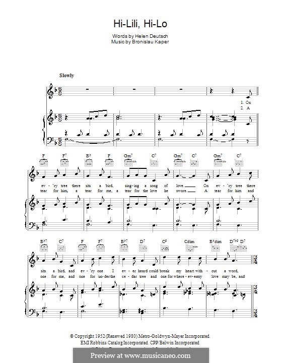 Hi-lili, Hi-lo: Für Stimme mit Klavier oder Gitarre (Leslie Caron) by Bronislau Kaper