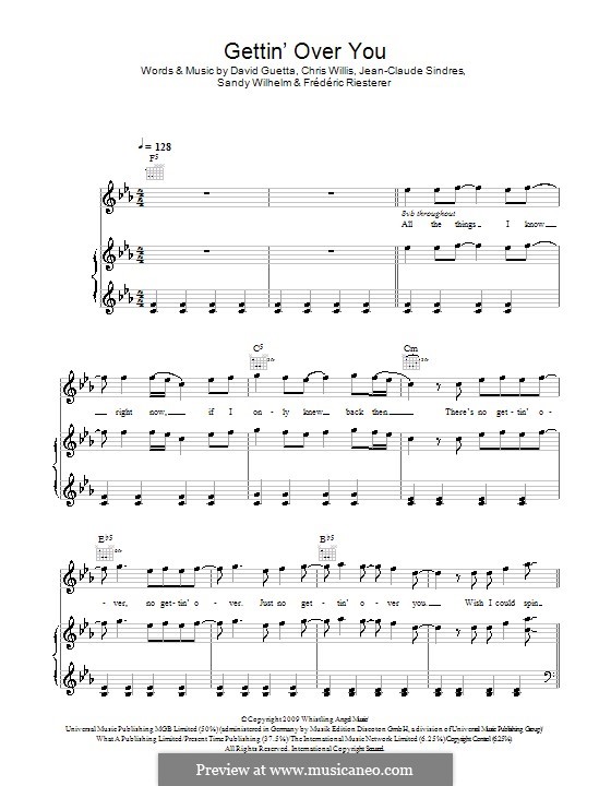 Gettin' Over You (David Guetta & Chris Willis feat. Fergie & LMFAO): Für Stimme und Klavier (oder Gitarre) by Chris Willis, David Guetta, Frédéric Riesterer, Jean-Claude Sindres, Sandy Wilhelm