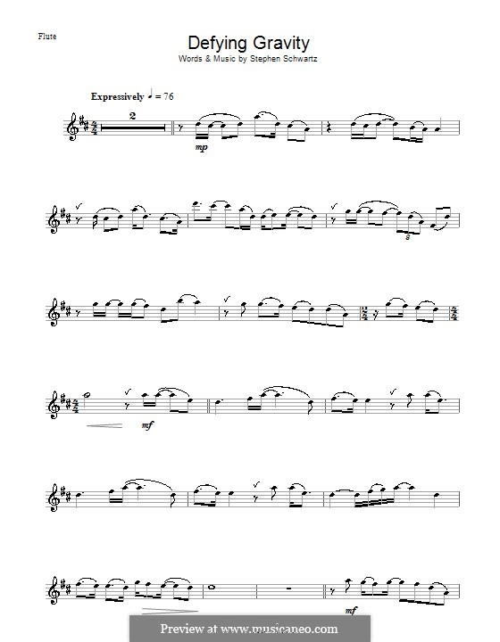 Defying Gravity (from the Broadway Musical Wicked): Für Flöte by Stephen Schwartz