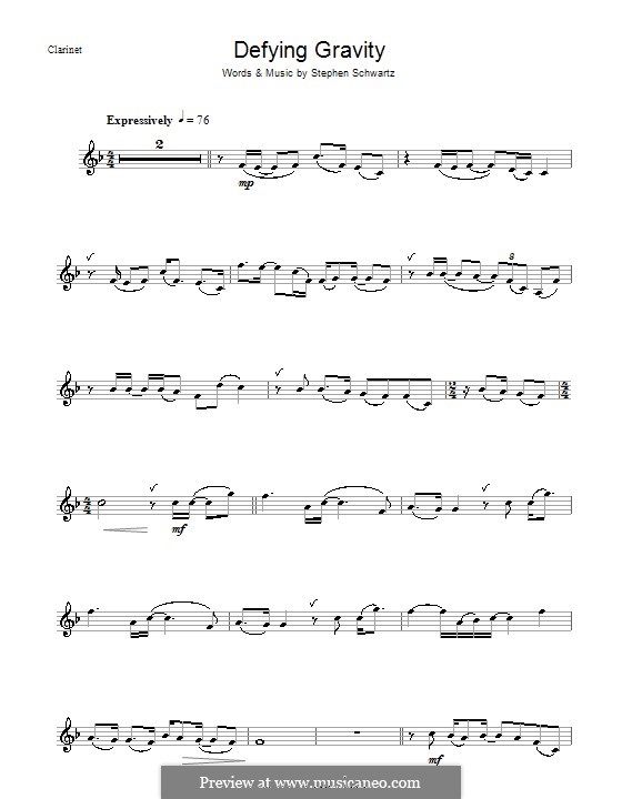 Defying Gravity (from the Broadway Musical Wicked): Für Klarinette by Stephen Schwartz