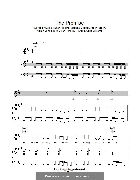 The Promise (Girls Aloud): Für Stimme und Klavier (oder Gitarre) by Brian Higgins, Carla Williams, Jason Resch, Kieran Jones, Miranda Cooper, Nicholas Coler, Tim Powell