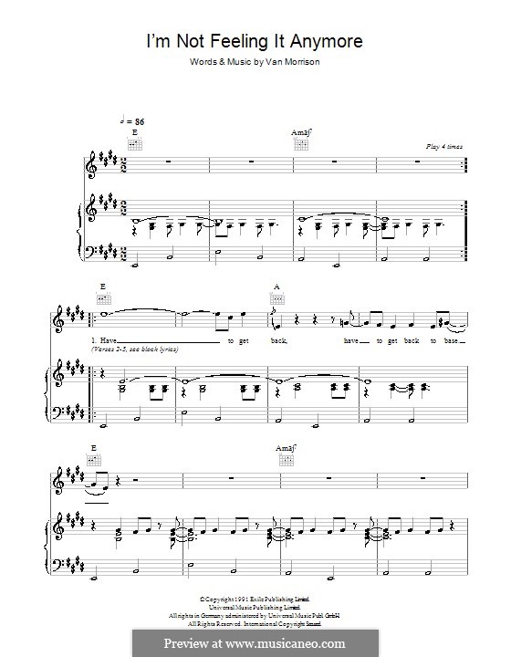 I'm Not Feeling It Anymore: Für Stimme und Klavier (oder Gitarre) by Van Morrison