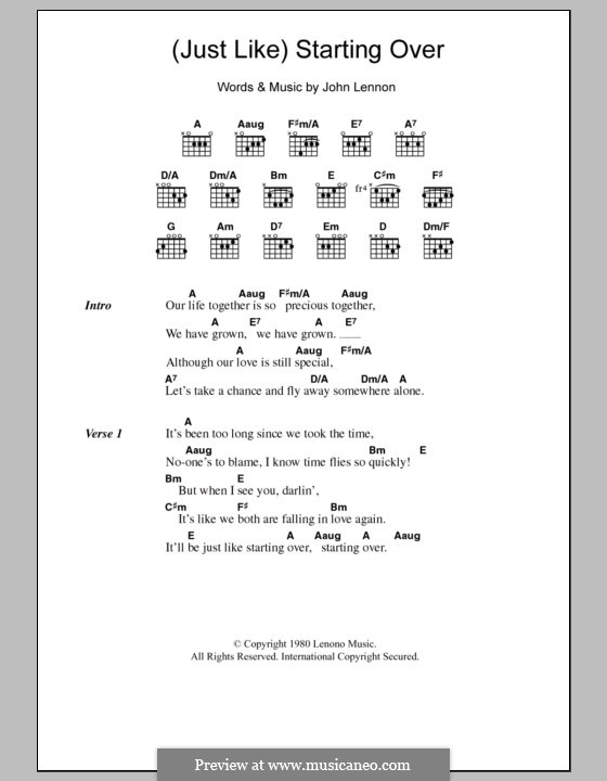 (Just Like) Starting Over: Text und Akkorde by John Lennon