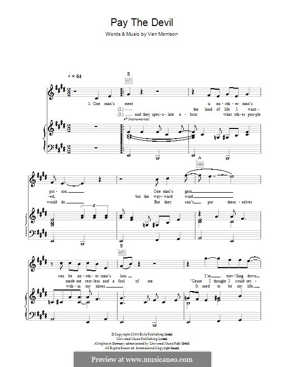 Pay the Devil: Für Stimme und Klavier (oder Gitarre) by Van Morrison