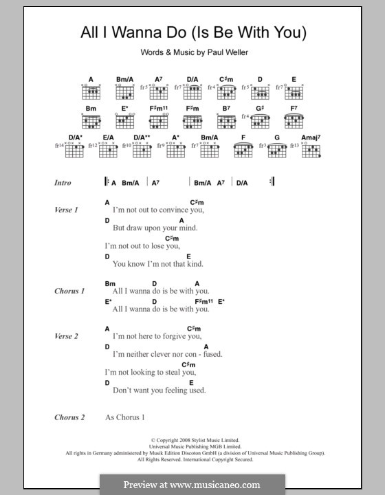 All I Wanna Do (Is Be with You): Text und Akkorde by Paul Weller