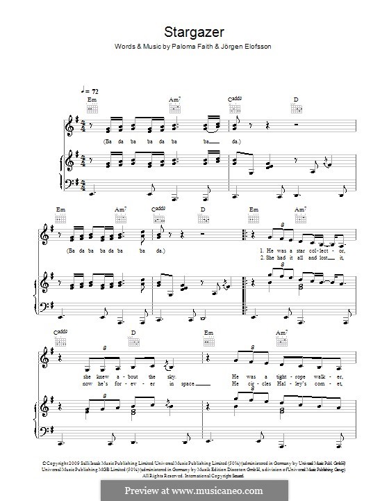 Stargazer: Für Stimme und Klavier (oder Gitarre) by Jörgen Kjell Elofsson, Paloma Faith