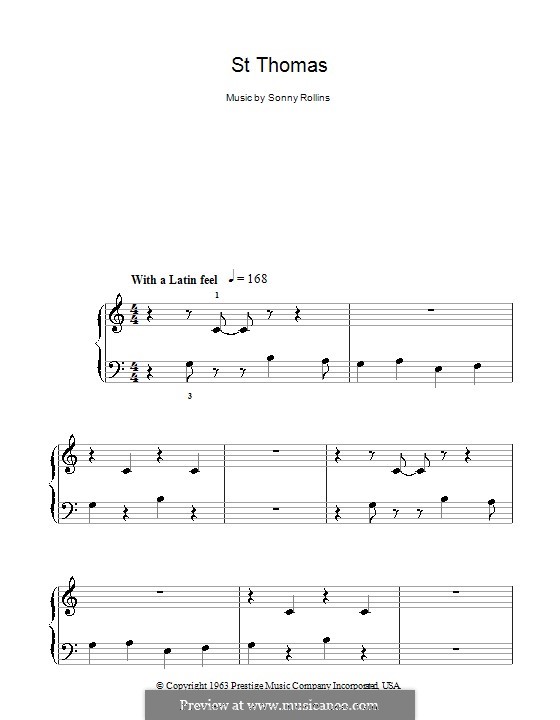 St. Thomas: Einfache Noten für Klavier by Sonny Rollins