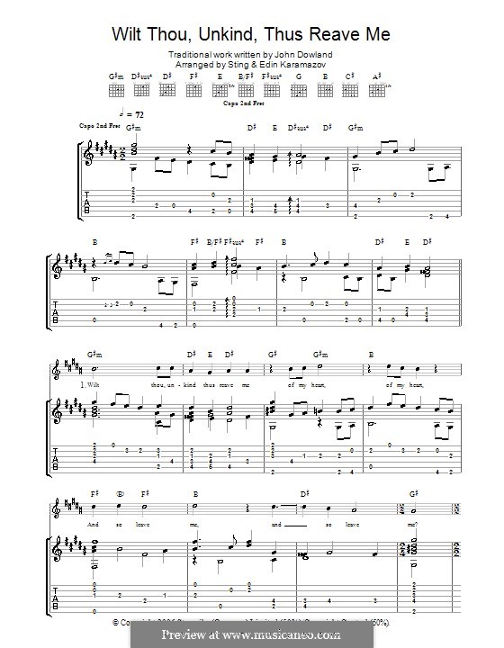 Wilt Thou Unkind Thus Reave Me: Für Gitarre by John Dowland