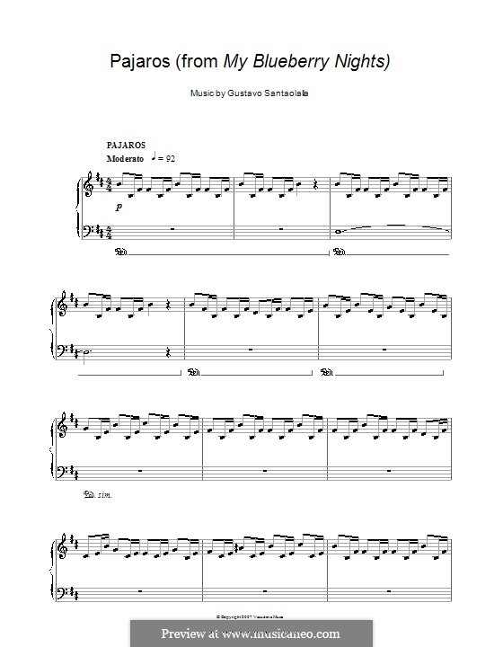 Pajaros (from My Blueberry Nights): Für Klavier by Gustavo Santaolalla